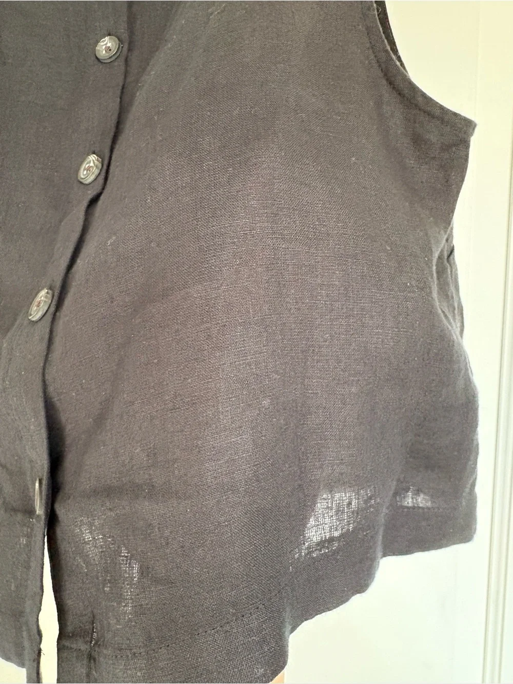 J. Crew Black Square-Neck Linen Cropped Tank Size Large